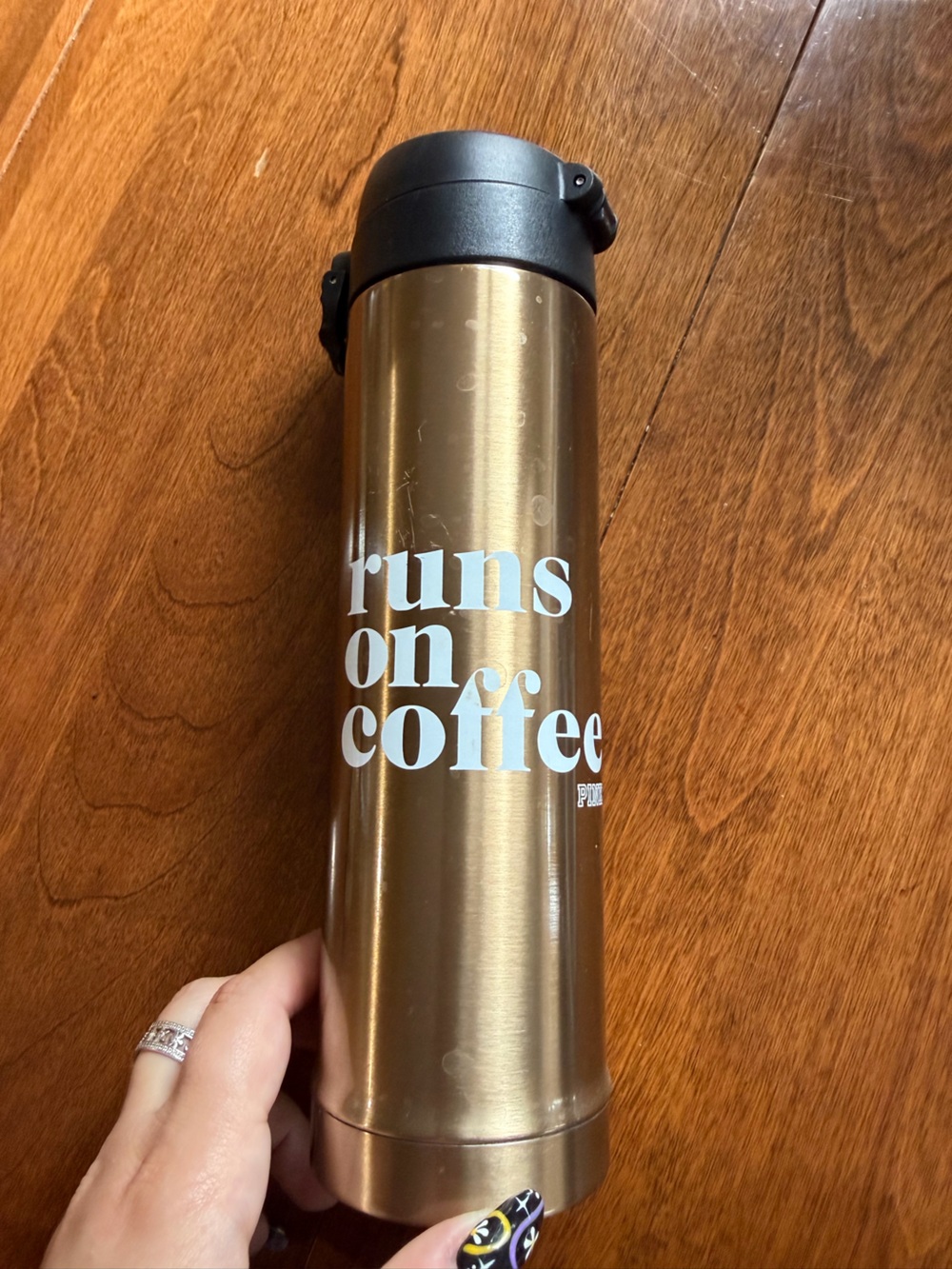Pink Runs on Coffee Stainless Steel Travel Mug - Bronze